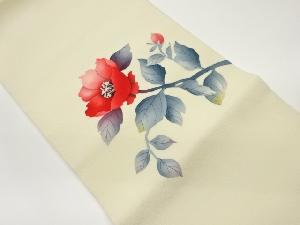 縮緬地薔薇模様開き名古屋帯（額縁仕立て）